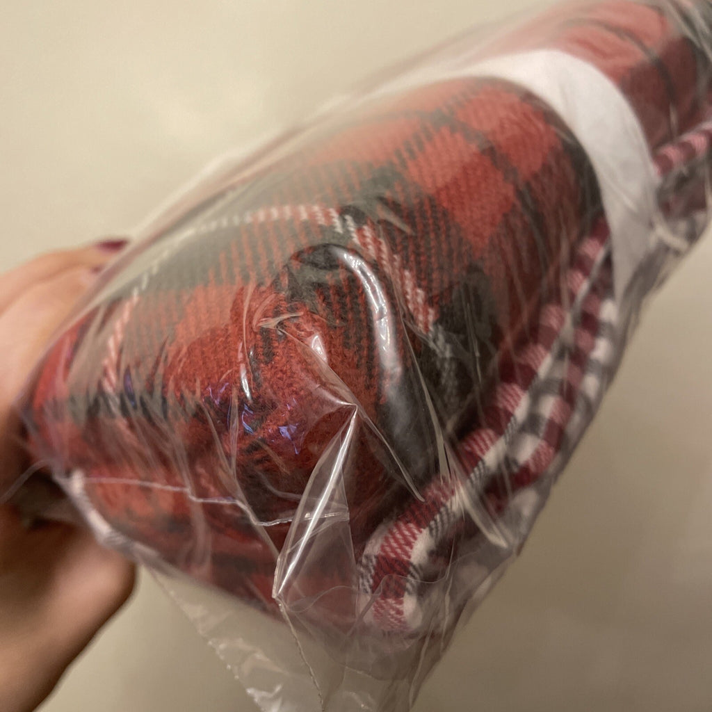Pottery Barn Plaid Pillow SHAM holiday PATCH Christmas Lodge Gingham red white r
