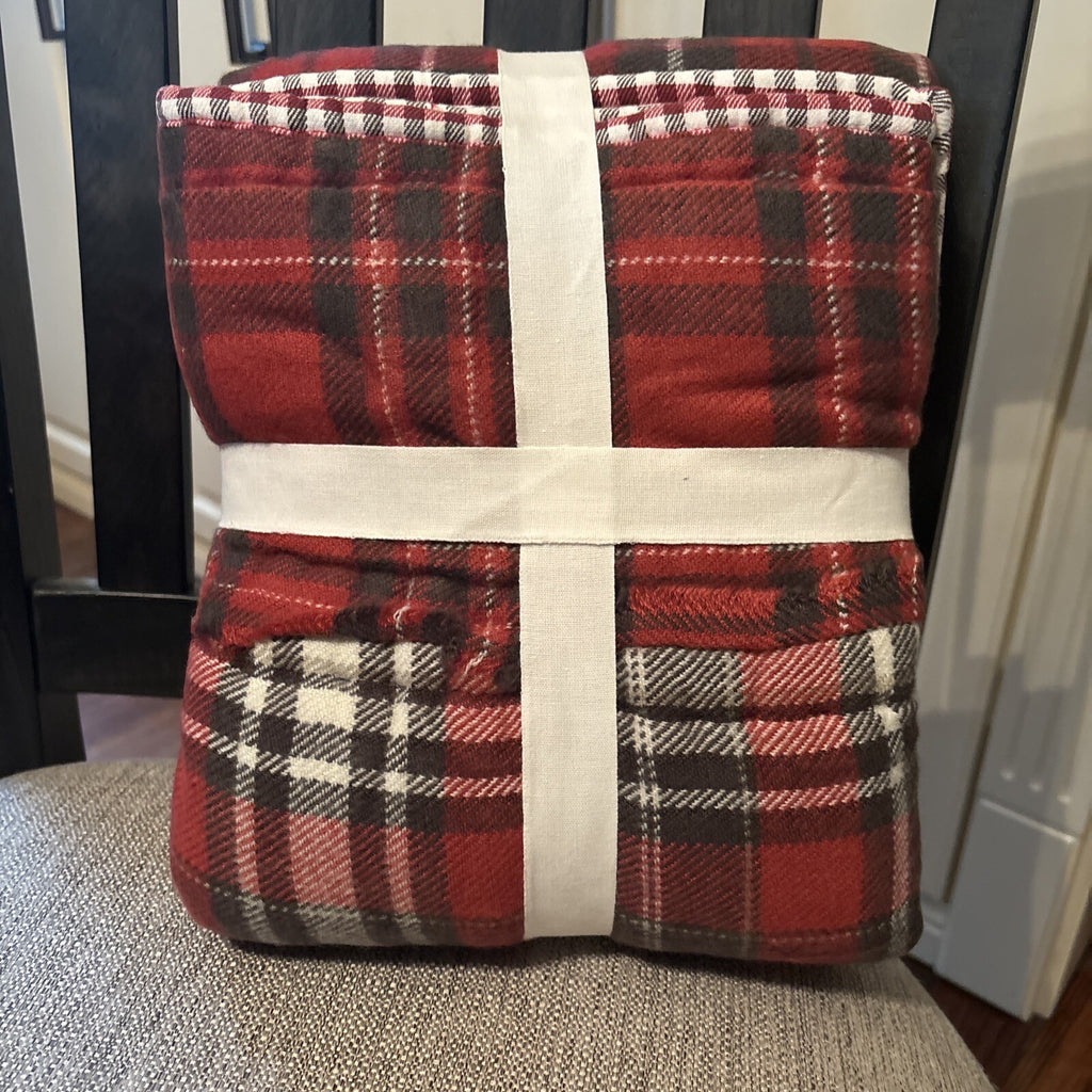 Pottery Barn Plaid Pillow SHAM holiday PATCH Christmas Lodge Gingham red white r