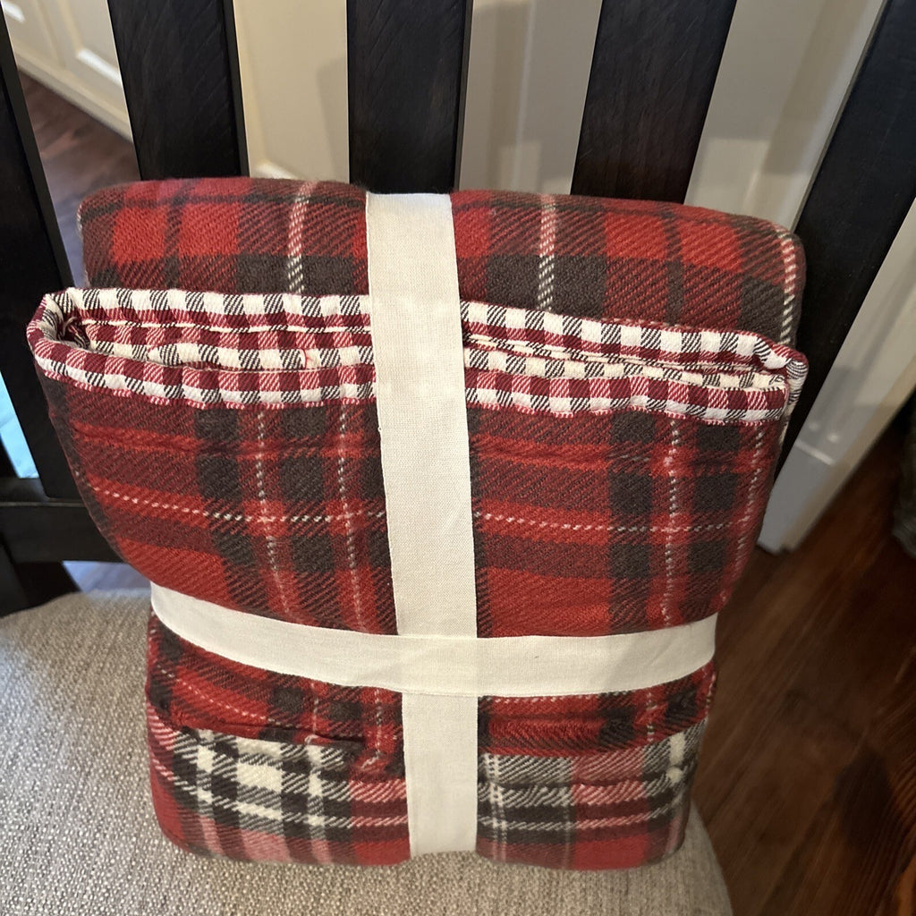 Pottery Barn Plaid Pillow SHAM holiday PATCH Christmas Lodge Gingham red white r