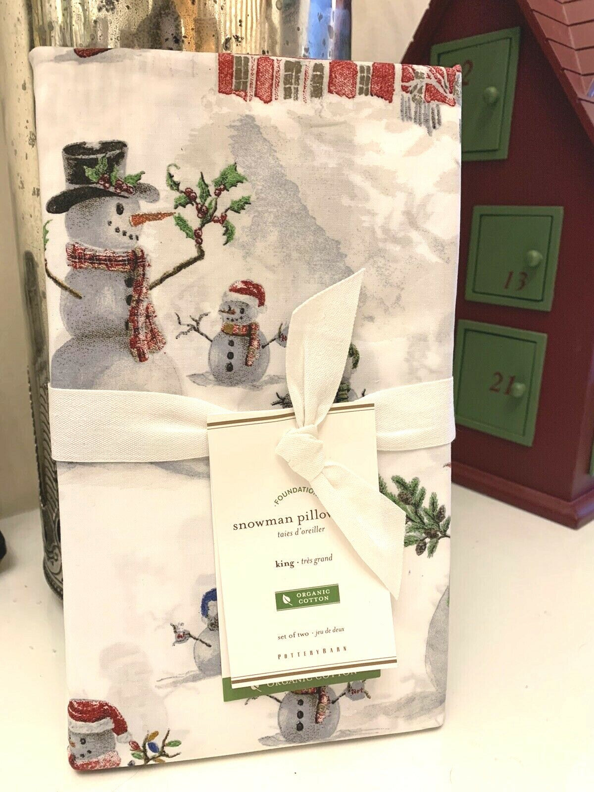 Pottery Barn holiday KING pillowcase Christmas Snowman Kid Winter Disney SET 2 '