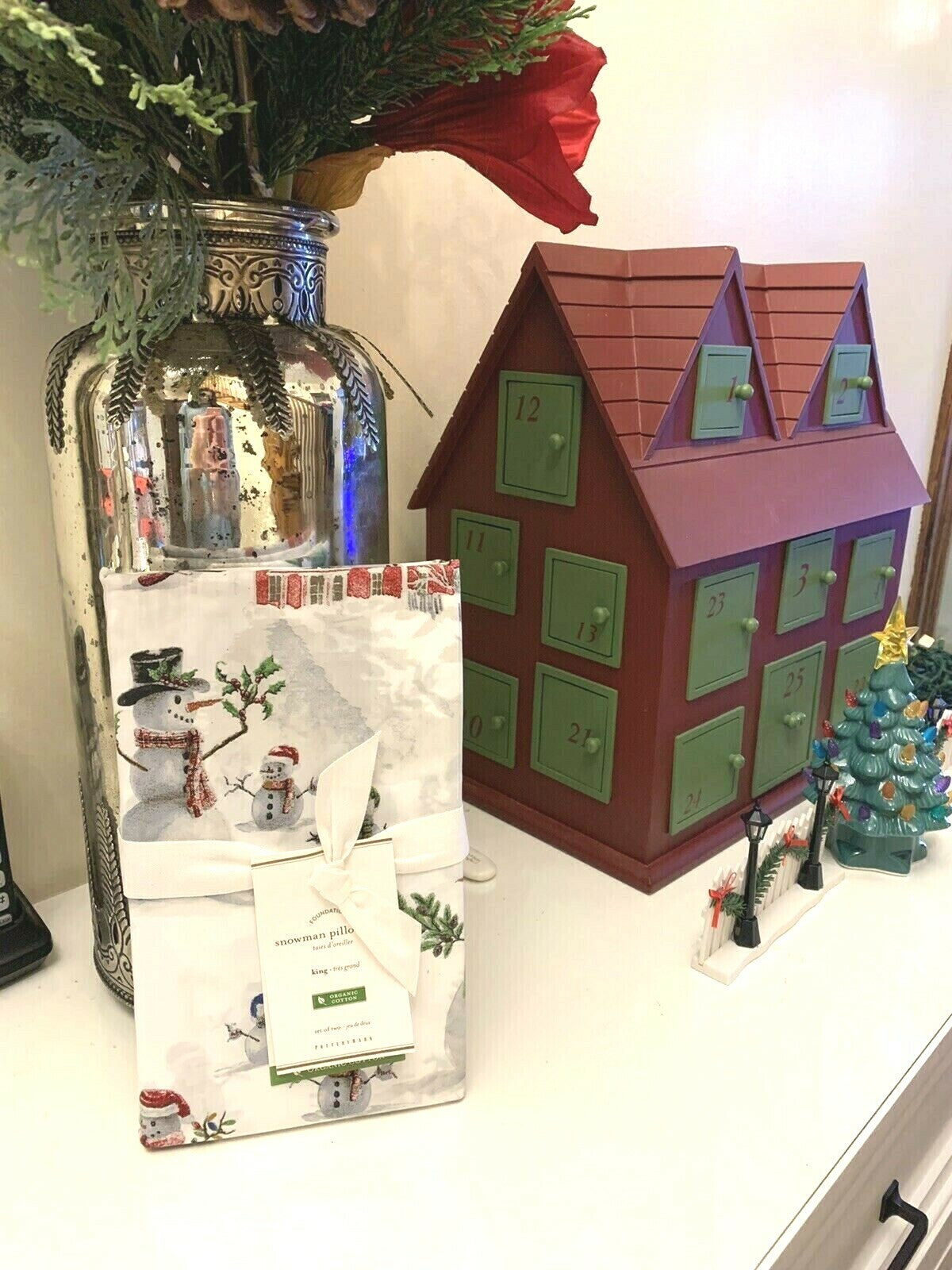 Pottery Barn holiday KING pillowcase Christmas Snowman Kid Winter Disney SET 2 '