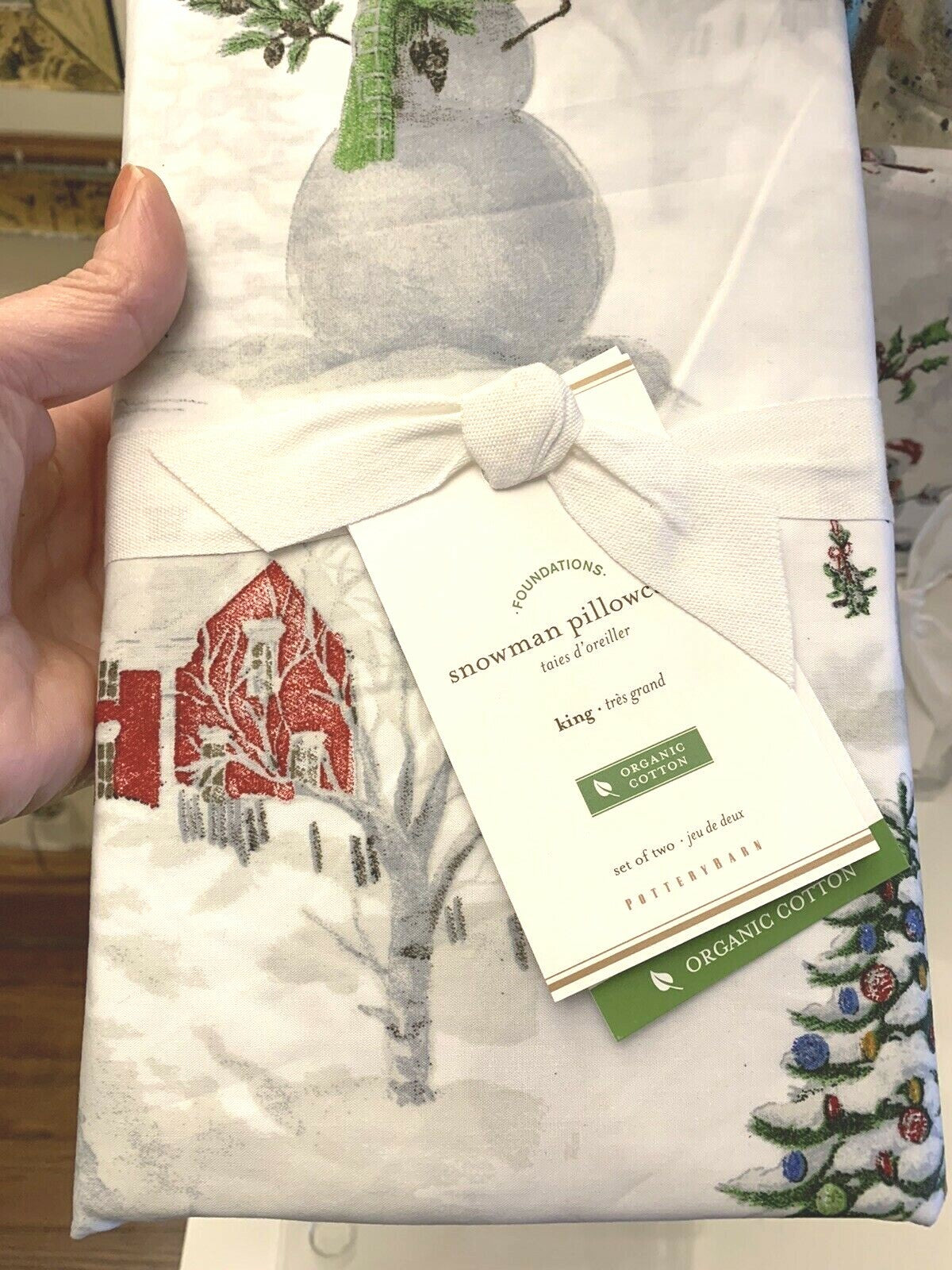 Pottery Barn holiday KING pillowcase Christmas Snowman Kid Winter Disney SET 2 '