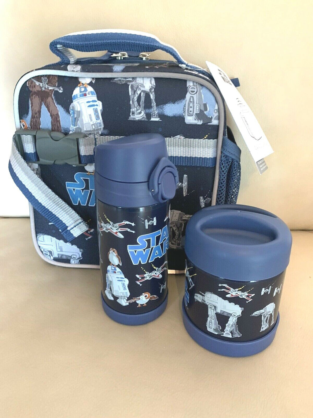 School Pottery Barn STAR WAR LUNCH BOX bag+Water Bottle+ droid Disney gift .