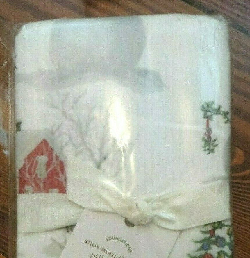 Pottery Barn holiday KING pillowcase Christmas Snowman Kid Winter Disney SET 2 '