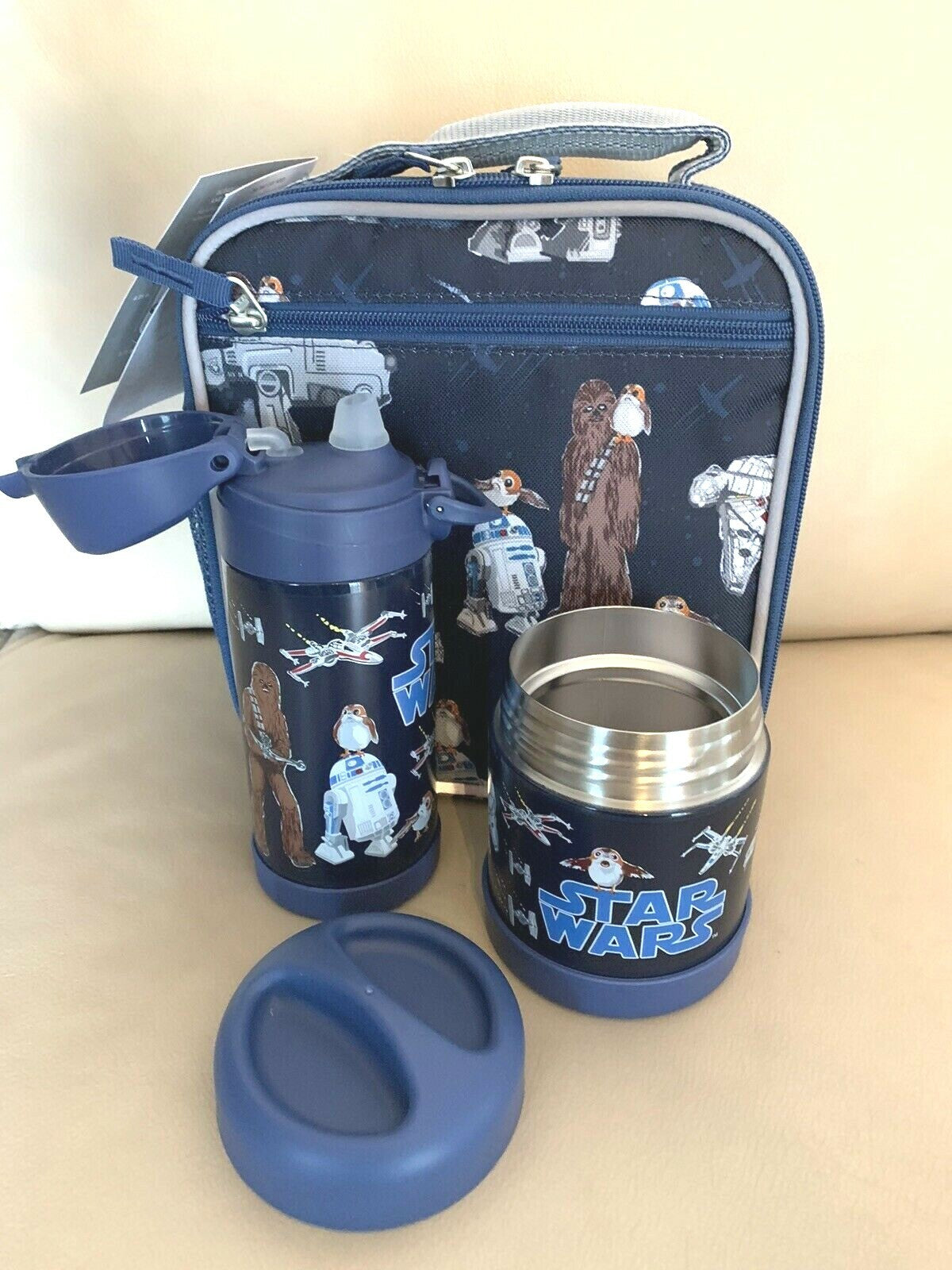 School Pottery Barn STAR WAR LUNCH BOX bag+Water Bottle+ droid Disney gift .