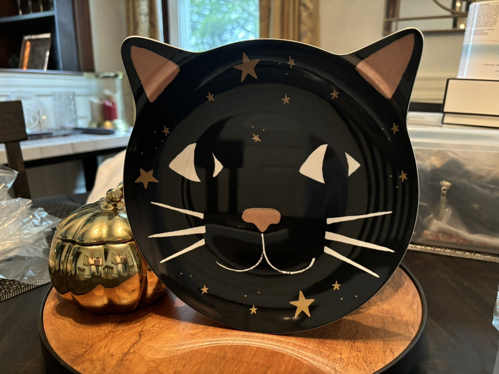 Pottery Barn Disney Plate+Utensil Set Halloween Holiday party school black cat m