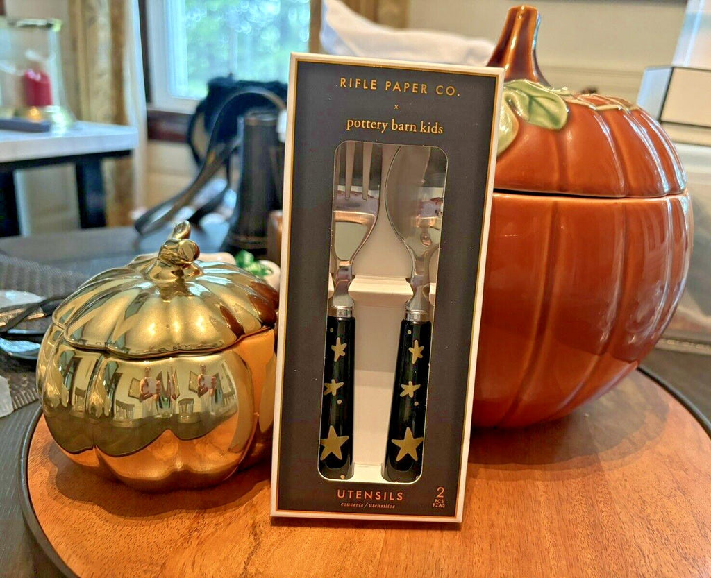 Pottery Barn Disney Plate+Utensil Set Halloween Holiday party school black cat m