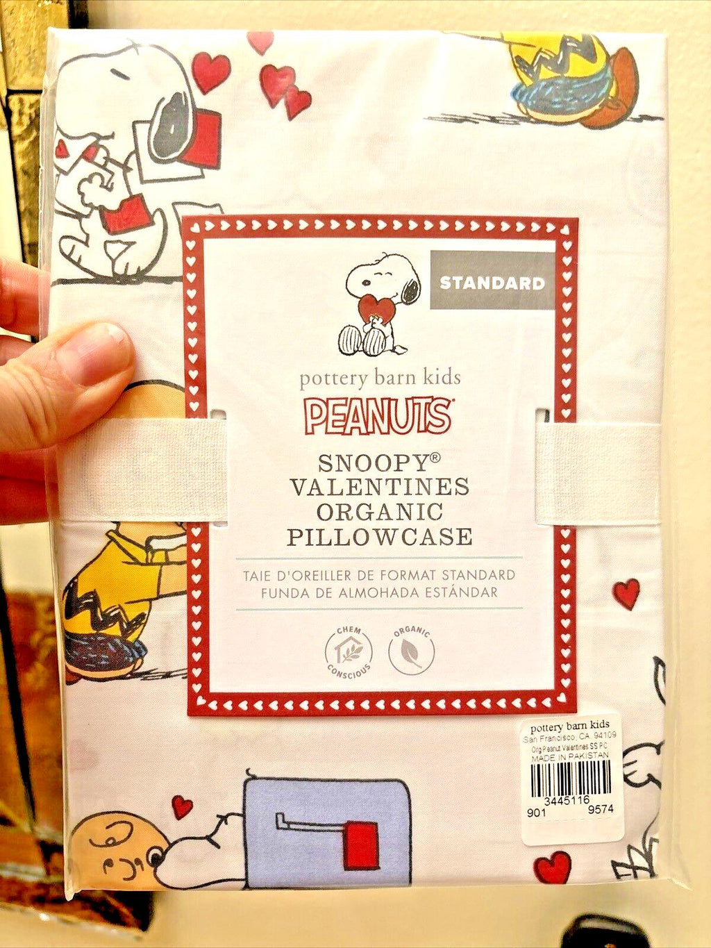 Snoopy Pottery Barn Peanuts PILLOWCASE holiday kid Disney heart Birthday ??  y