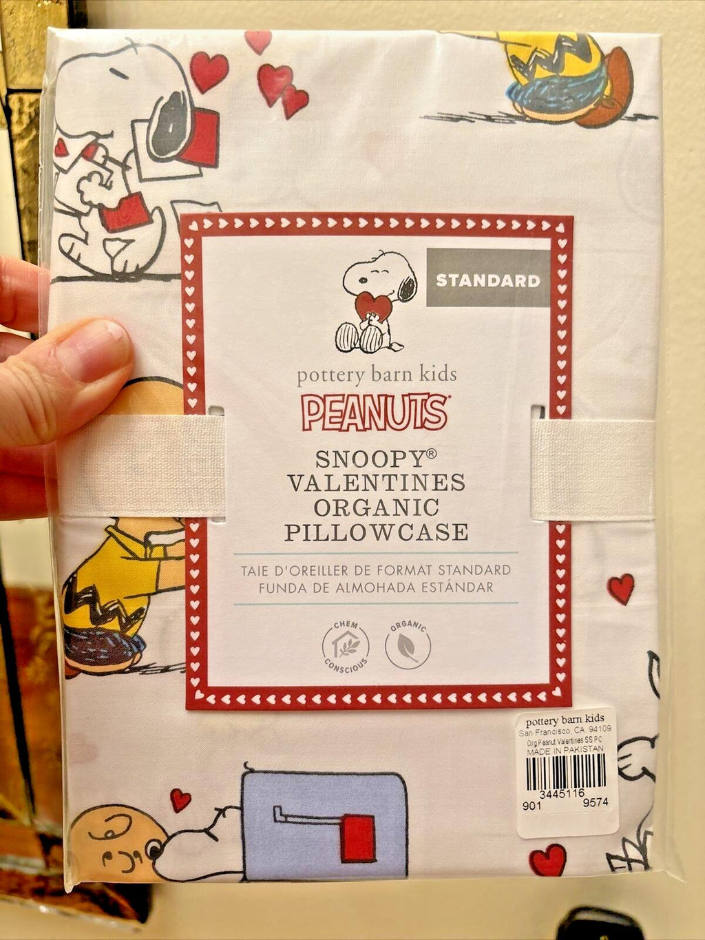 Snoopy Pottery Barn Peanuts PILLOWCASE holiday kid Disney heart Birthday ??  y