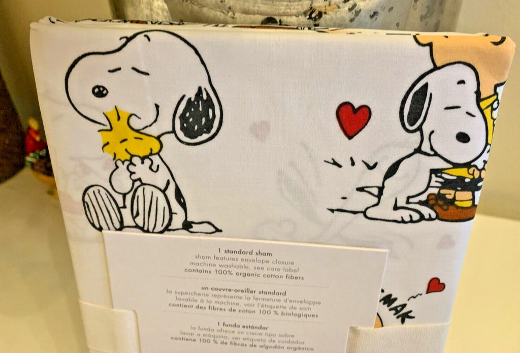 Snoopy Pottery Barn Peanuts PILLOWCASE holiday kid Disney heart Birthday ??  y