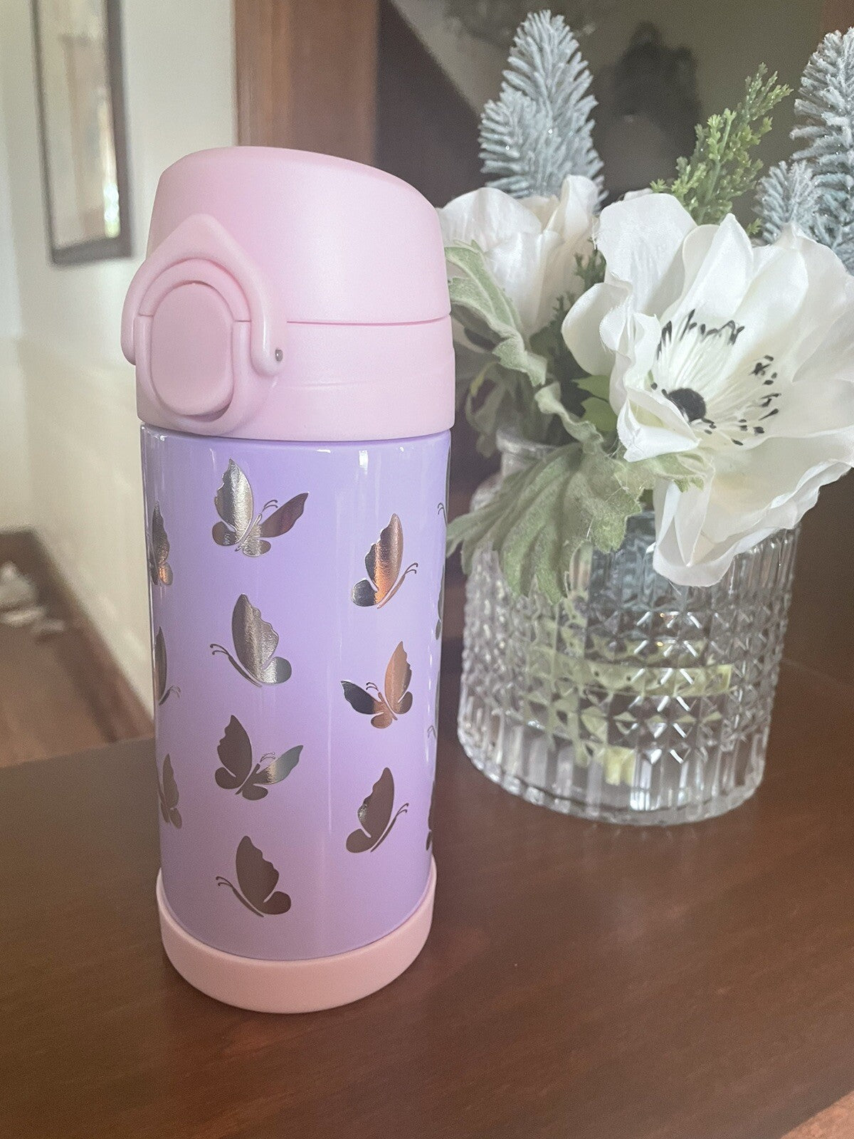 Pottery Barn School Disney rainbow Travel WATER BOTTLE purple girl butterfly?? ,