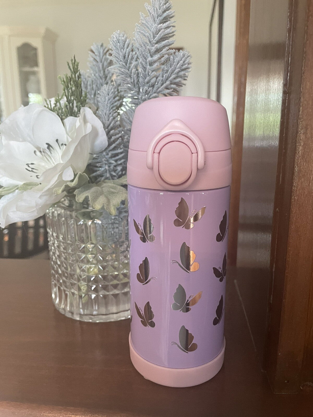 Pottery Barn School Disney rainbow Travel WATER BOTTLE purple girl butterfly?? ,