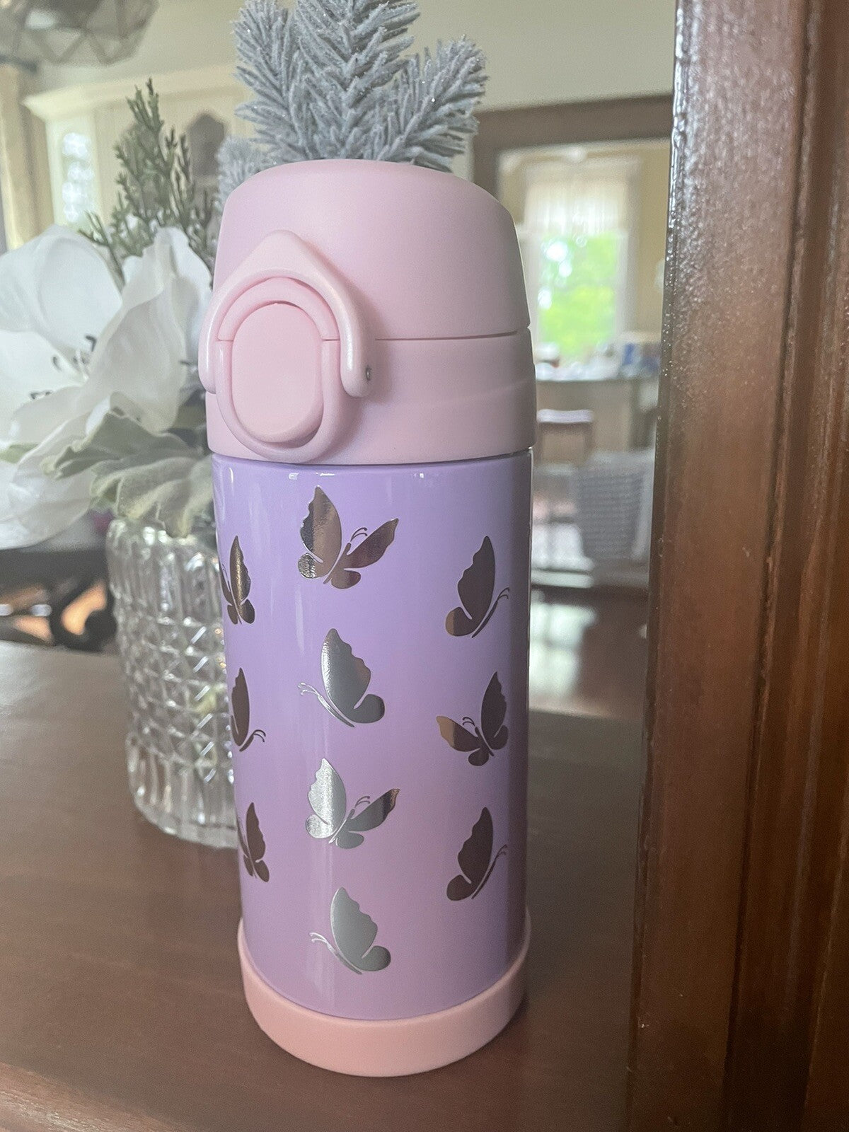 Pottery Barn School Disney rainbow Travel WATER BOTTLE purple girl butterfly?? ,