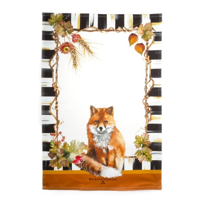 Mackenzie-Childs kitchen hand towel Plaid Forest Fox Check Holiday gift birthday