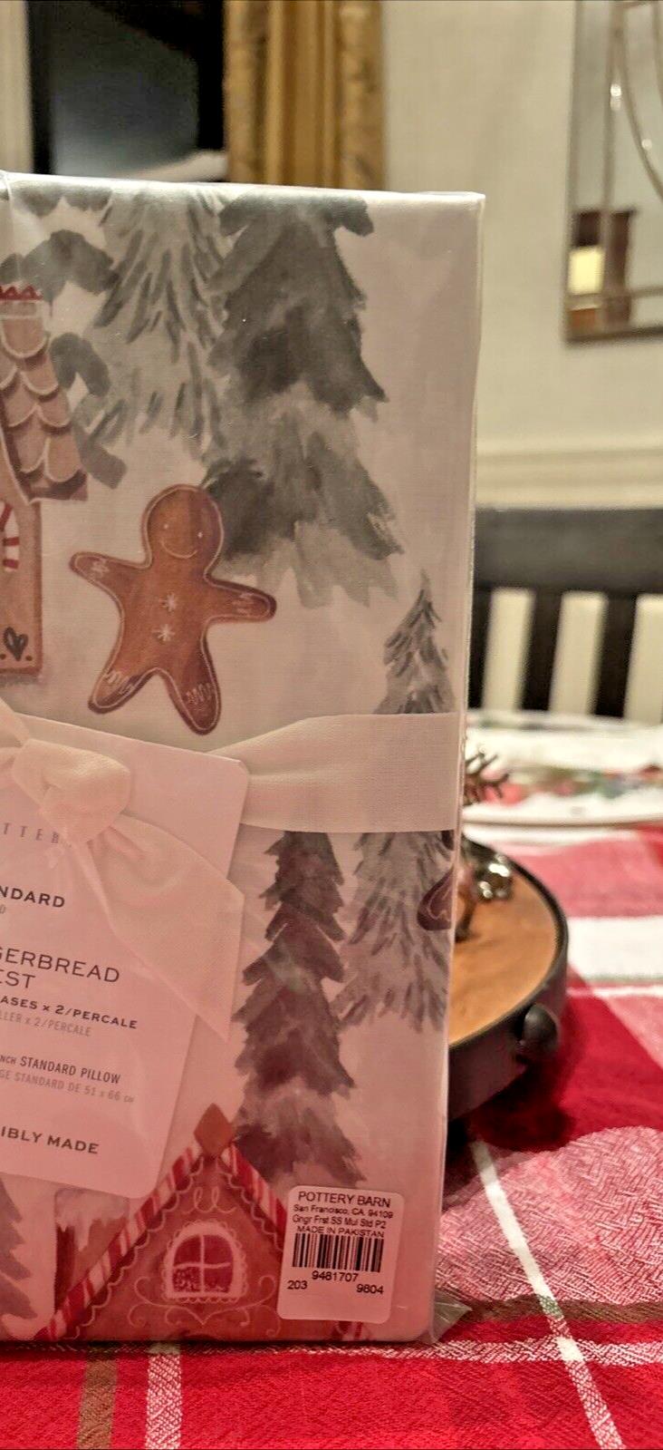 Pottery Barn Holiday Gingerbread Forest Christmas party pillowcase KING SET 2 '