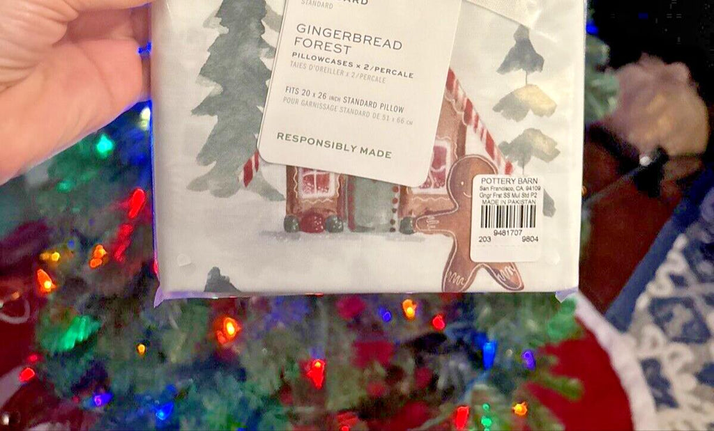 Pottery Barn Holiday Gingerbread Forest Christmas party pillowcase KING SET 2 '