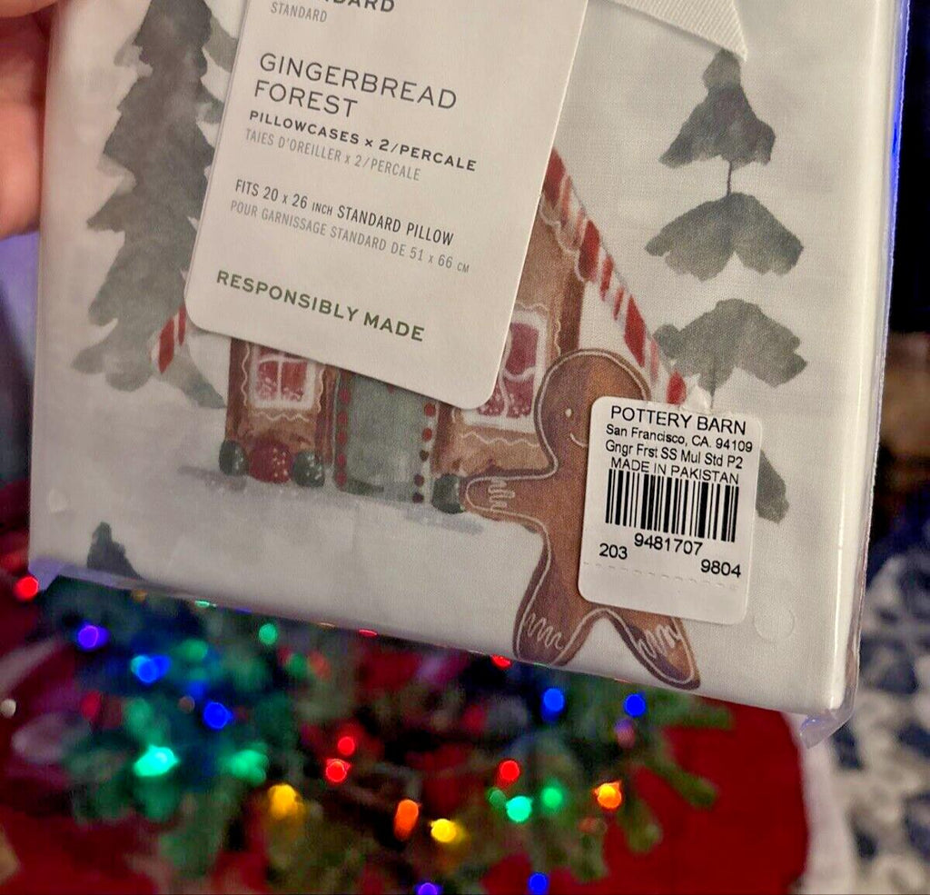 Pottery Barn Holiday Gingerbread Forest Christmas party pillowcase KING SET 2 '