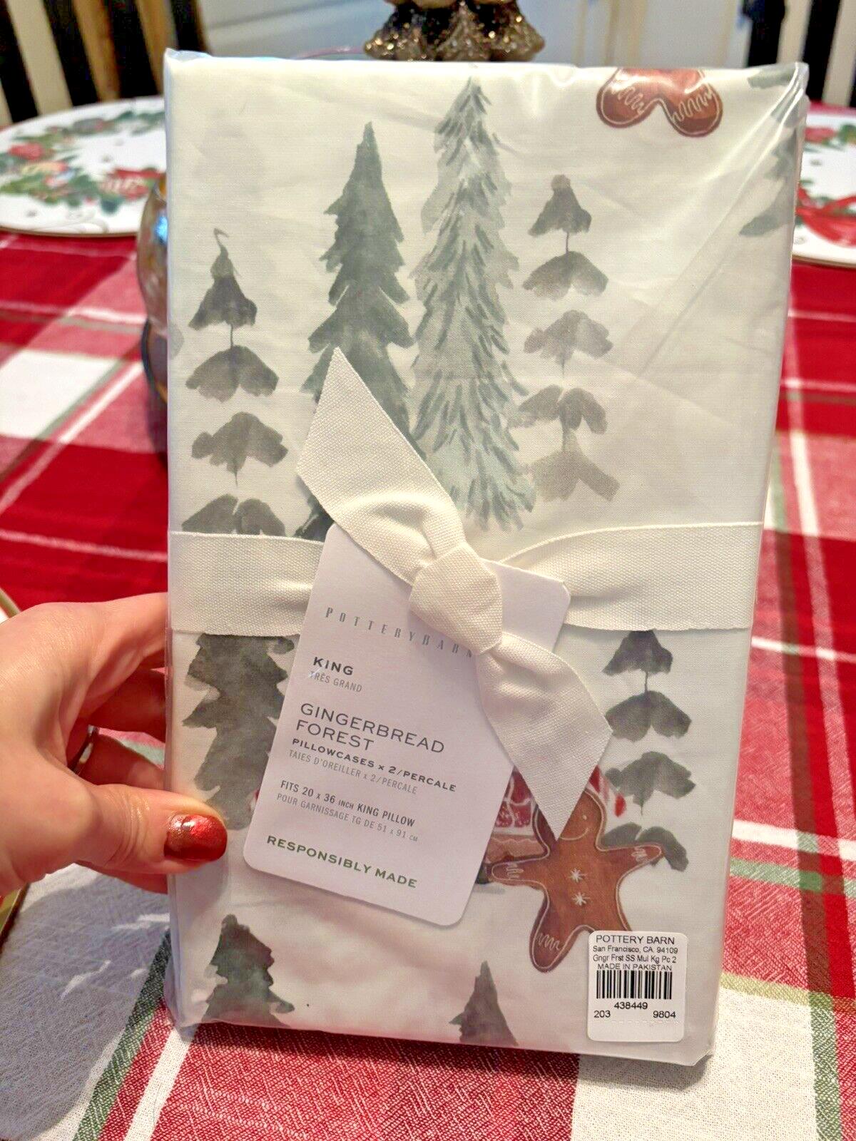 Pottery Barn Holiday Gingerbread Forest Christmas party pillowcase KING SET 2 '