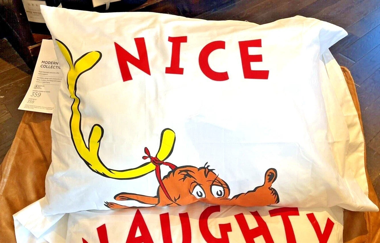 Pottery Barn Grinch Max Holiday Seuss Christmas Gift dog Kid Pillowcase SET 2 '