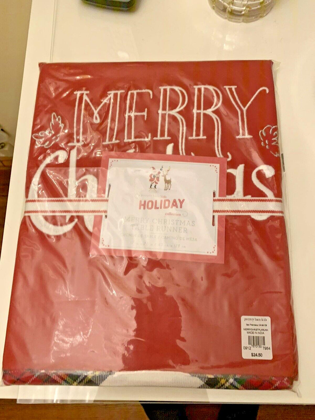 Pottery barn Christmas Holiday TAble runner Disney plaid cloth party gift Red '