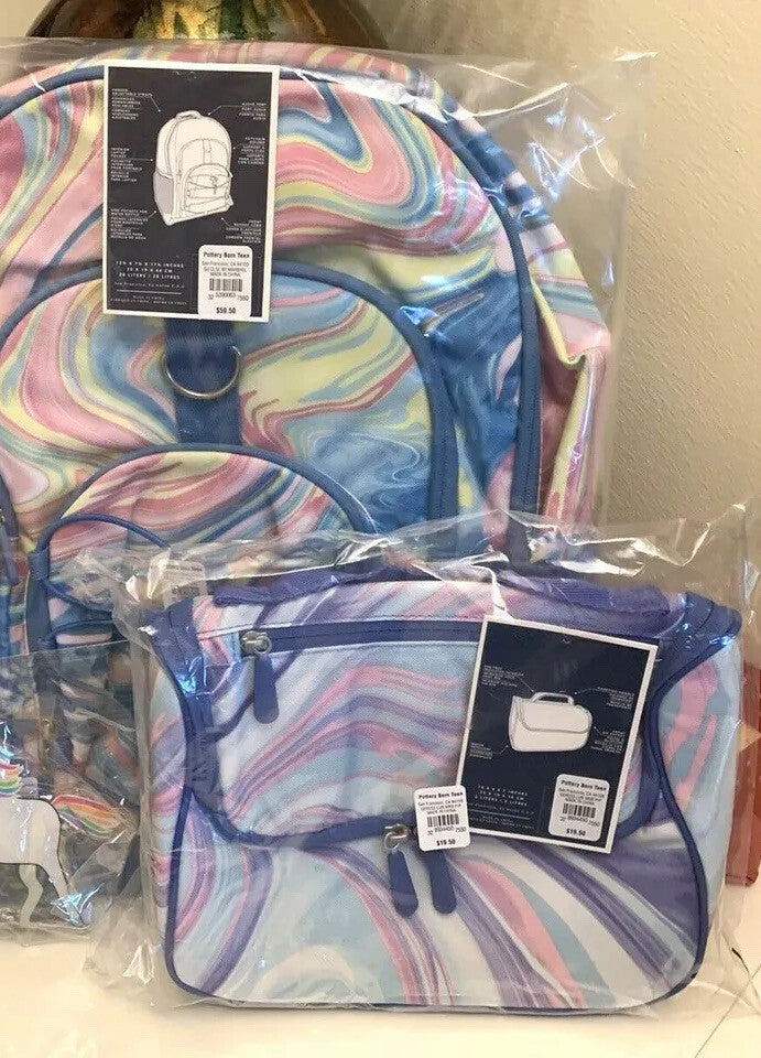 Disney School Pottery Barn LARGE backpack +Lunch bag rainbow princess set ?? .