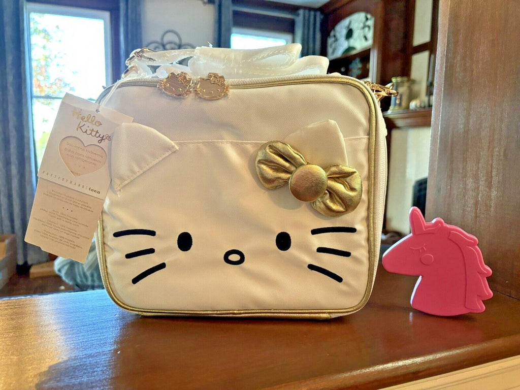 School Disney Pottery Barn Hello Kitty cat Lunch box bag Gold + Pink Unicorn n