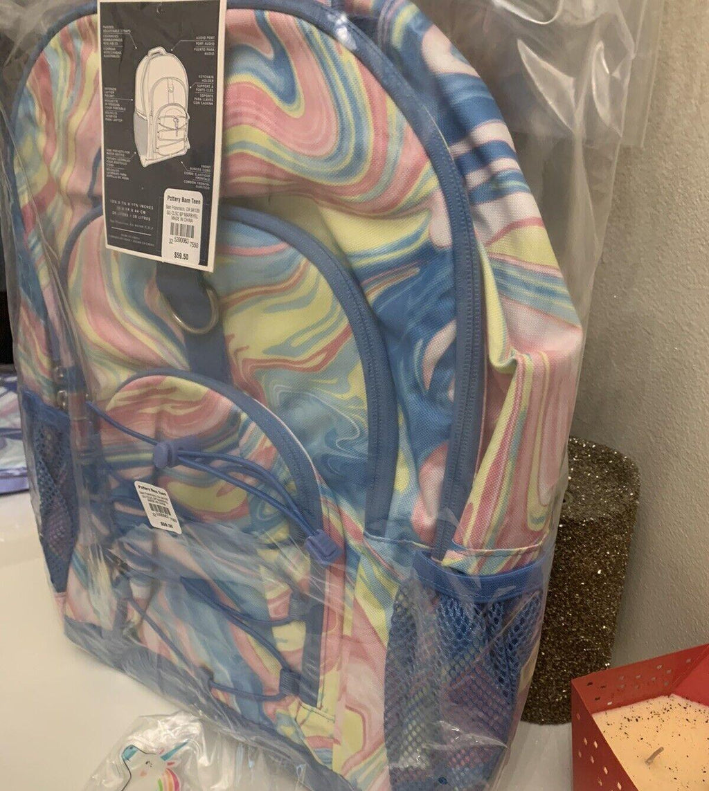 Disney School Pottery Barn LARGE backpack +Lunch bag rainbow princess set ?? .