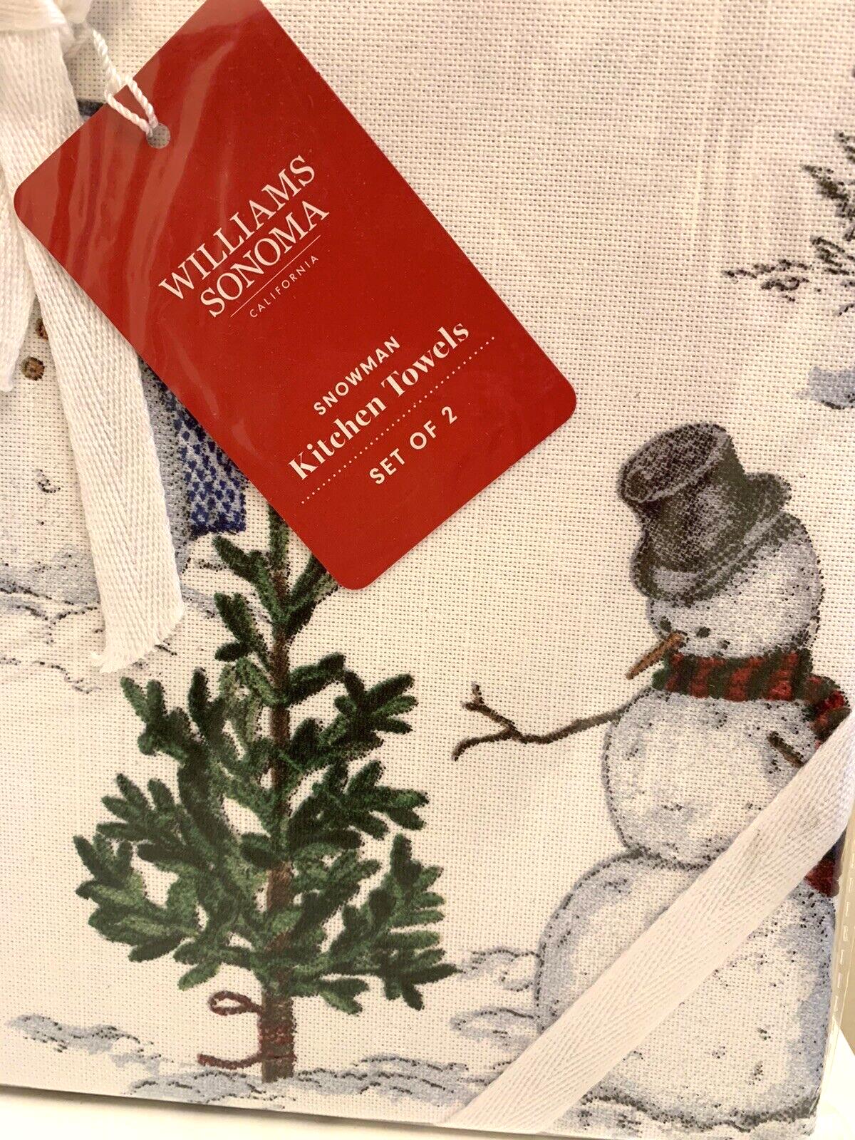 pottery barn kitchen towel Snowman Holiday Christmas party Williams Sonoma SET 2