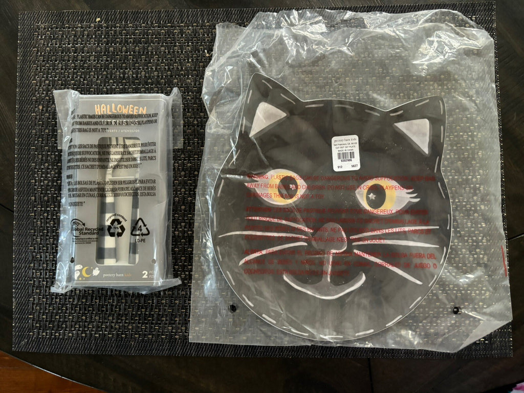 Pottery Barn Halloween Plate Utensil SET Holiday party school black cat Disney 1