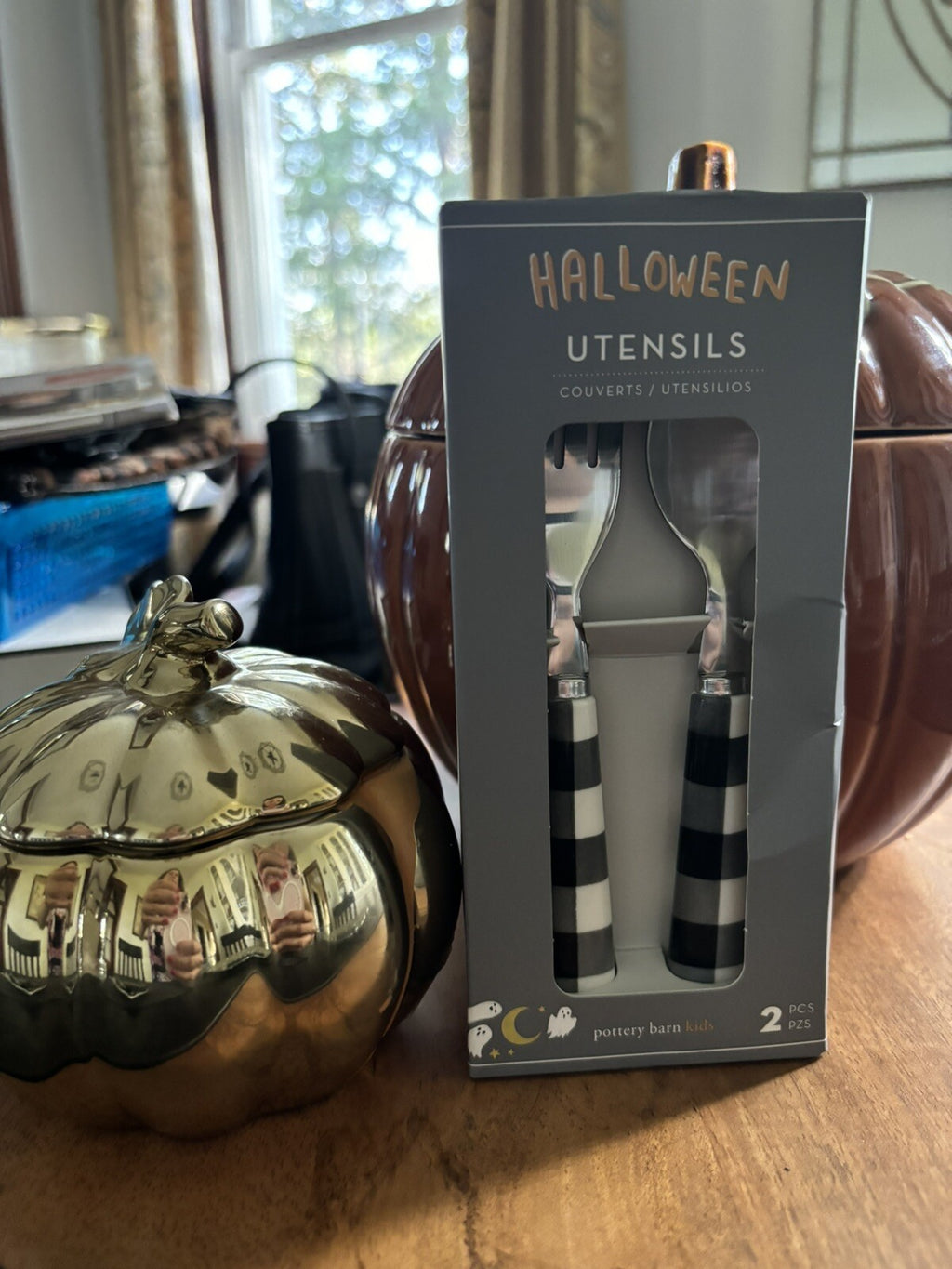 Pottery Barn Halloween Plate Utensil SET Holiday party school black cat Disney 1