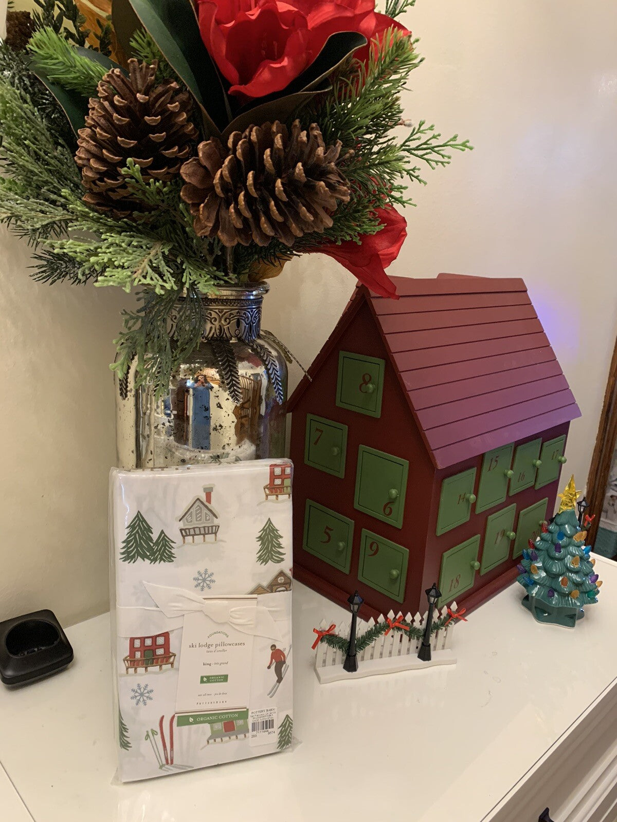 Pottery Barn Disney KING Ski village pillowcase holiday party gift school SET "