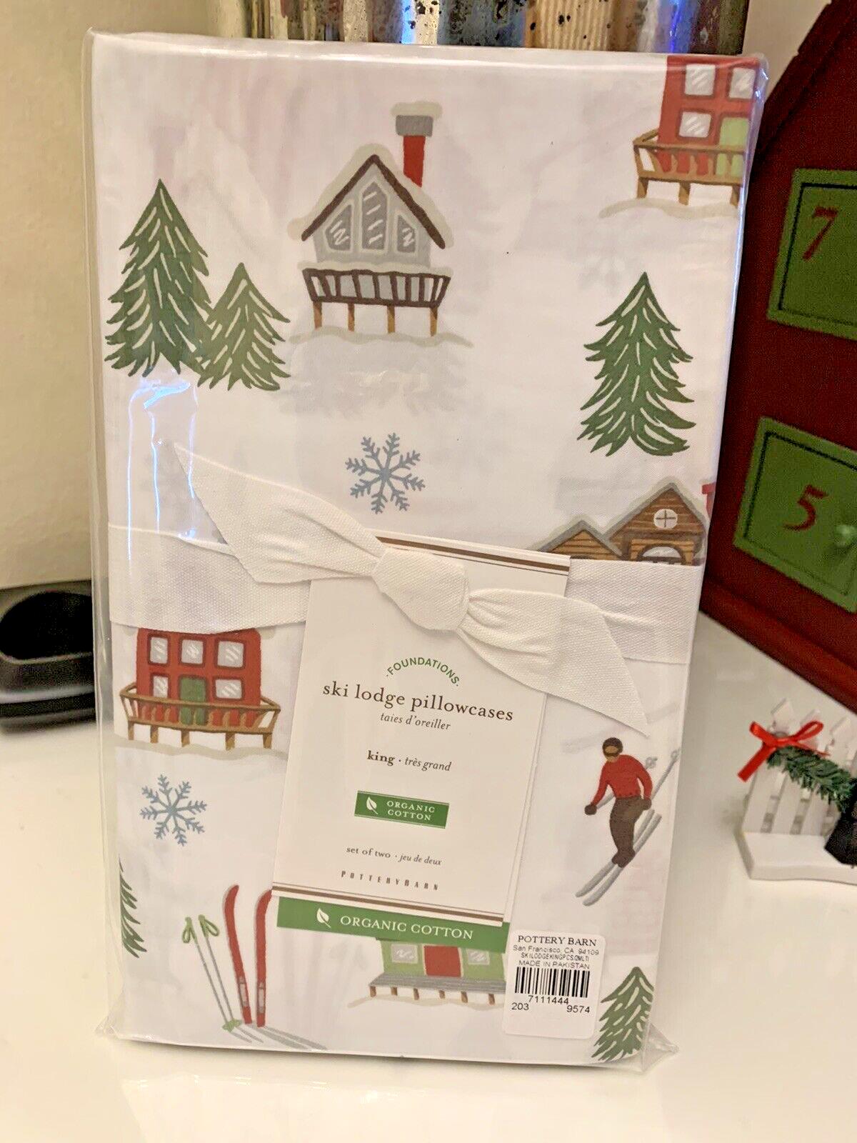 Pottery Barn Disney KING Ski village pillowcase holiday party gift school SET "