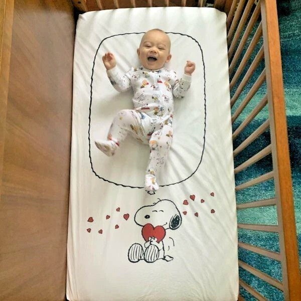 Pottery Barn Holiday christmas Disney Snoopy sheet crib baby toddler gift Heart