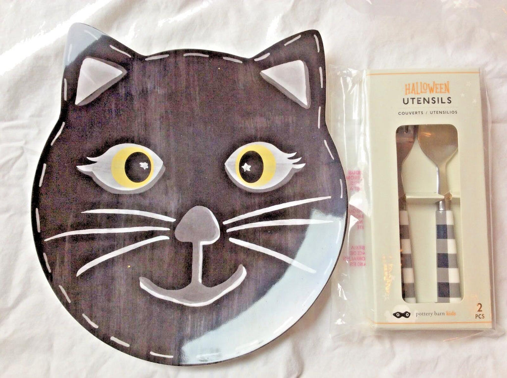 Pottery Barn Halloween Plate Utensil SET Holiday party school black cat Disney 1