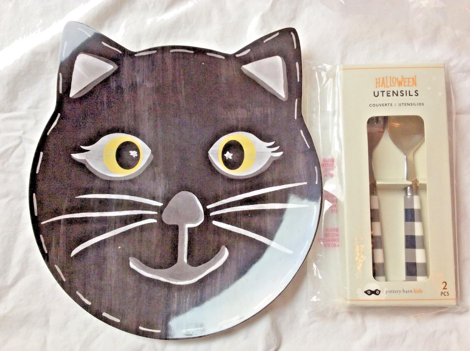 Pottery Barn Halloween Plate Utensil SET Holiday party school black cat Disney 1