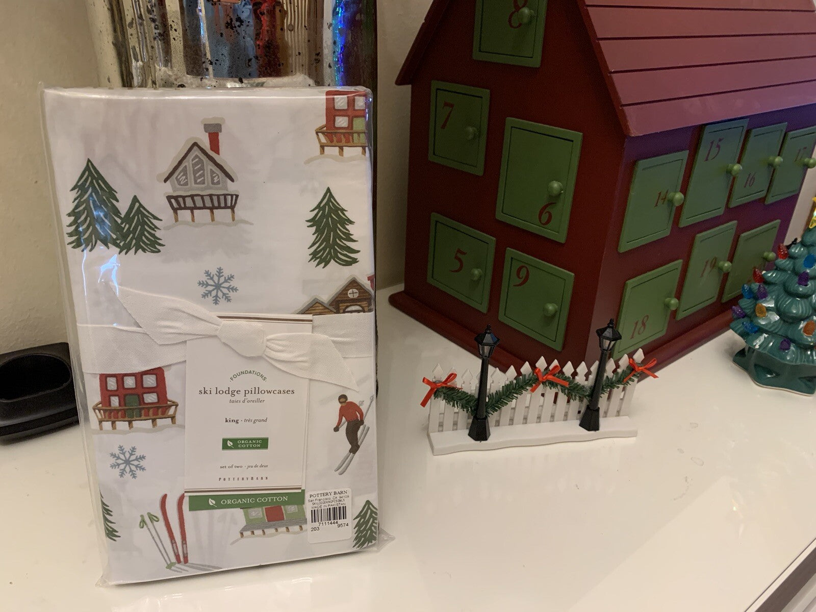 Pottery Barn Disney KING Ski village pillowcase holiday party gift school SET "