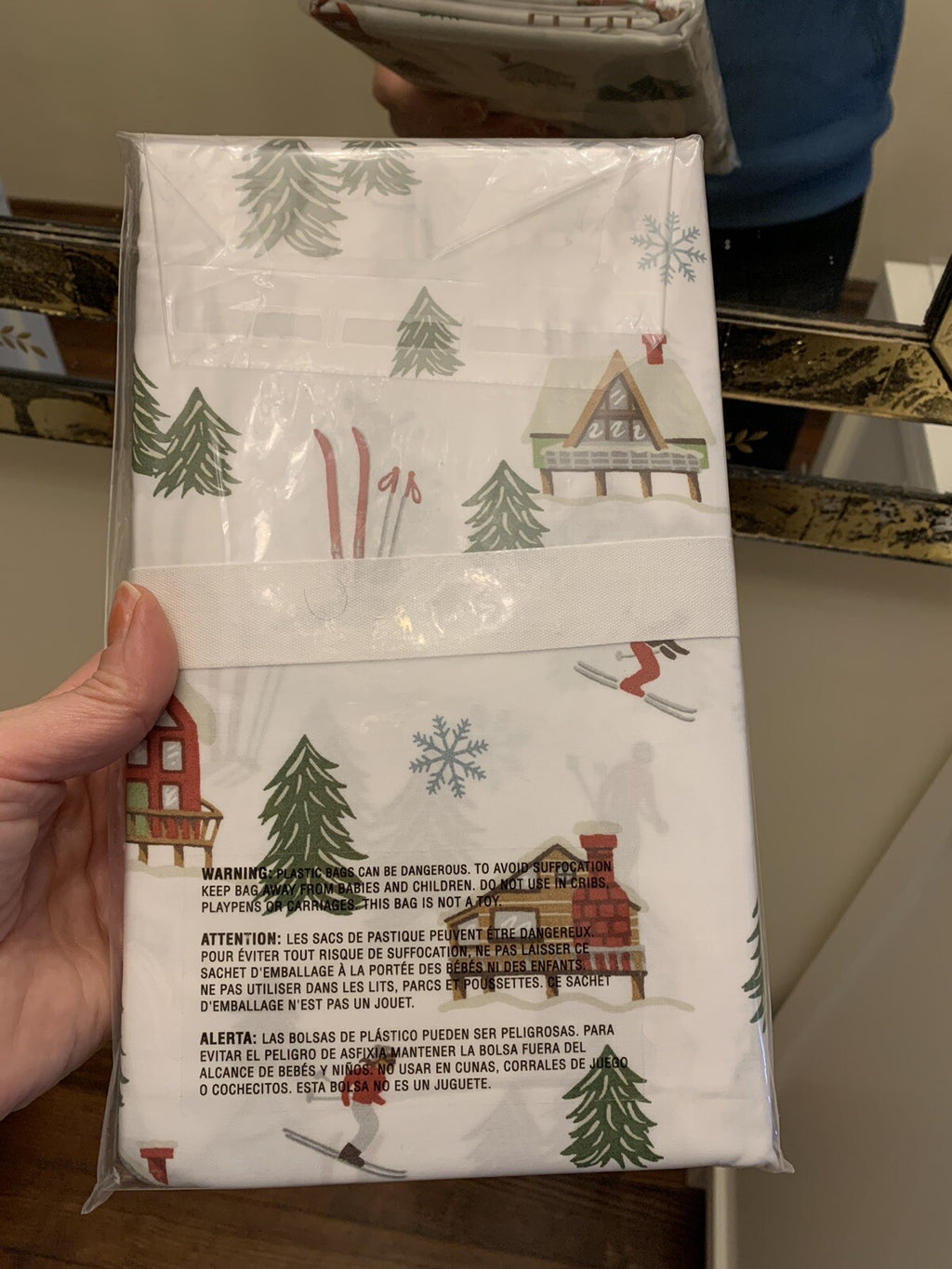 Pottery Barn Disney KING Ski village pillowcase holiday party gift school SET "