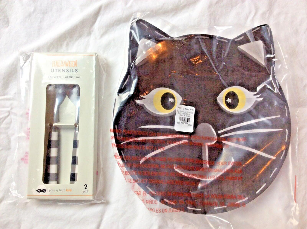 Pottery Barn Halloween Plate Utensil SET Holiday party school black cat Disney 1