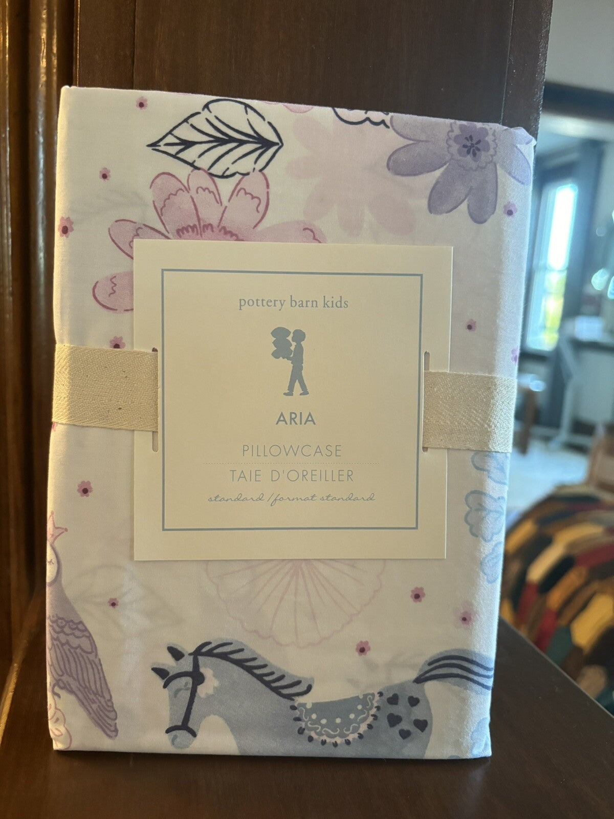 Pottery Barn Pony Horse pillowcase holiday purple pink flower school aria girl =