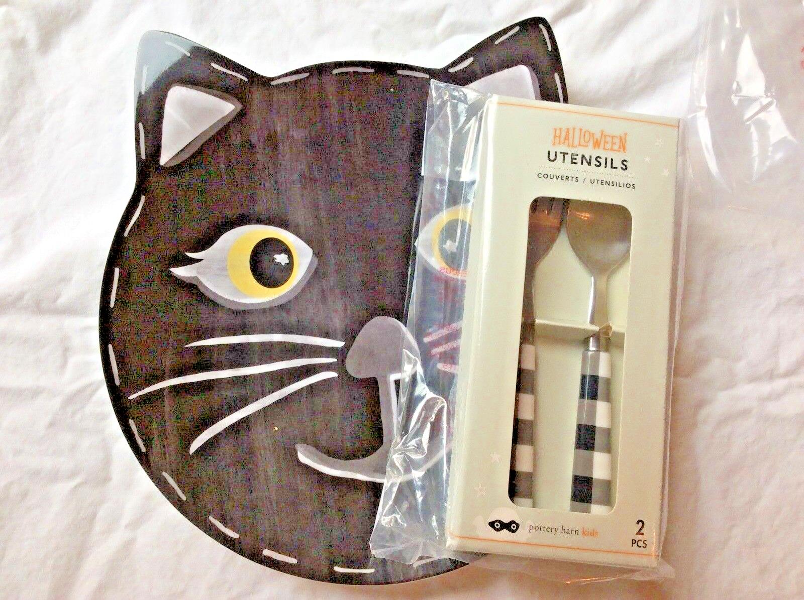 Pottery Barn Halloween Plate Utensil SET Holiday party school black cat Disney 1