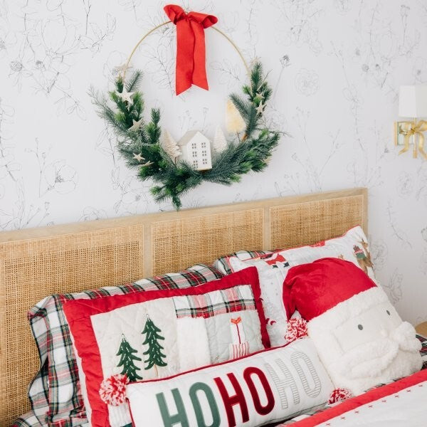Pottery Barn Christmas Pillow SHAM Plaid Disney Holiday star gift kid Santa m