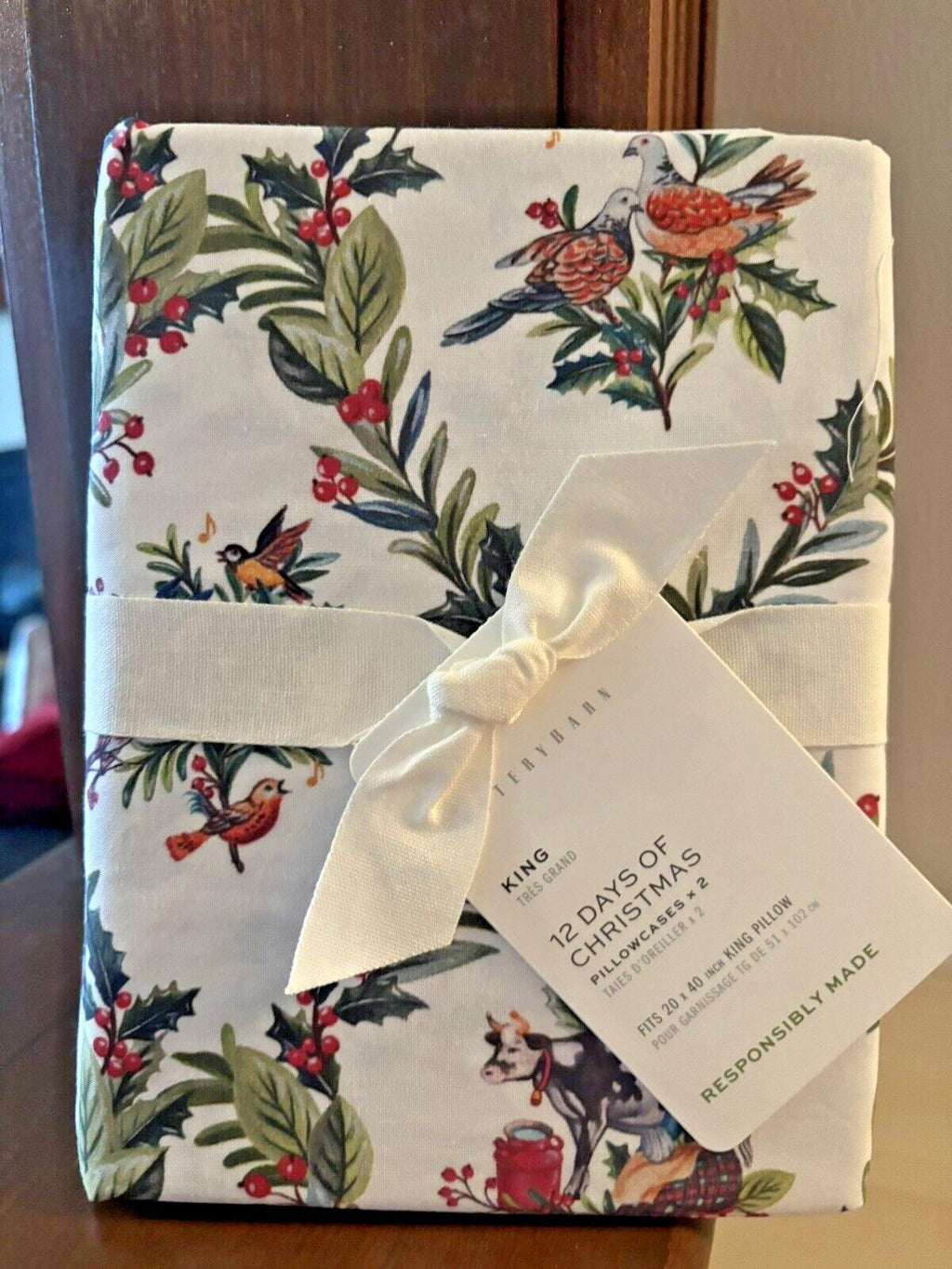 pottery barn Holiday Pillowcase KING Christmas 12 Days Nutcracker gift SET 2 y