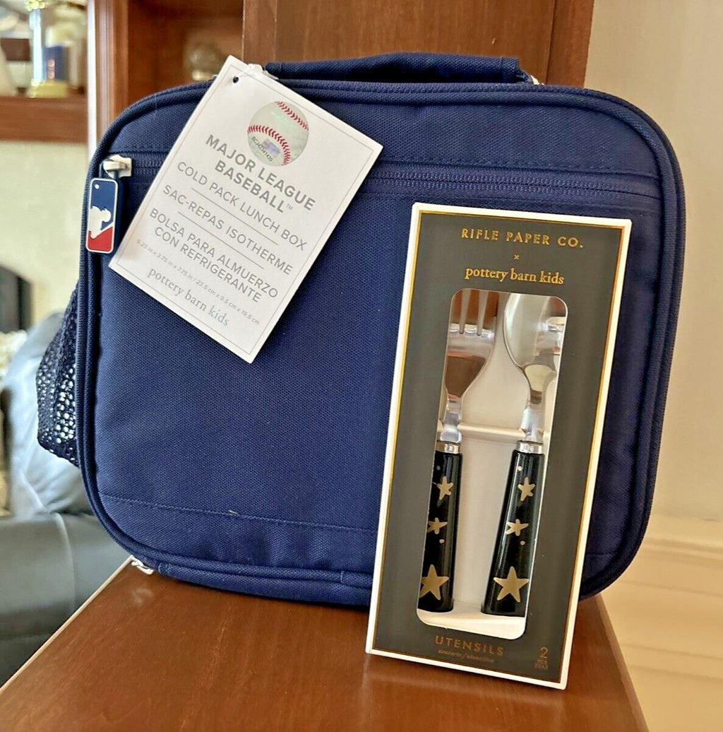 School Pottery Barn MLB BASEBALL LUNCH BOX Cold Pack+Utensil SET Sports Bag =