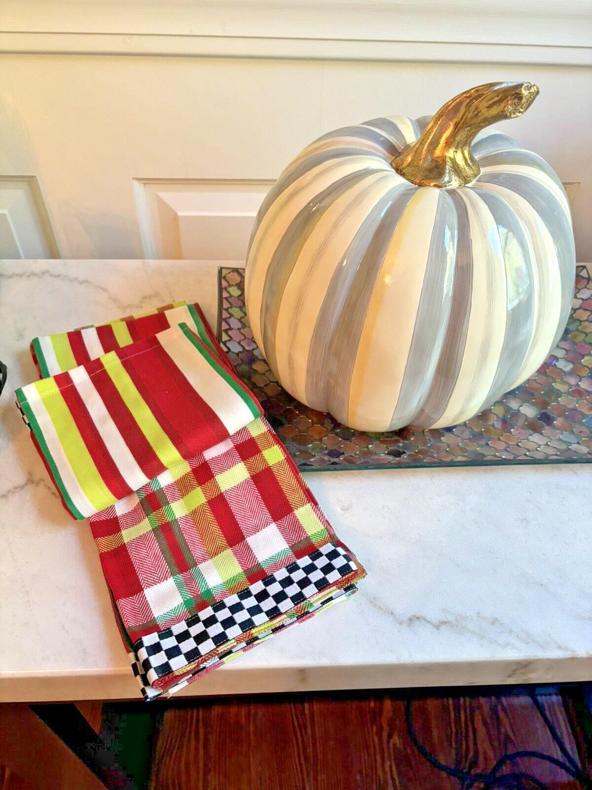 Mackenzie Childs Thanksgiving SET 3 holiday Christmas hand towel plaid check .z
