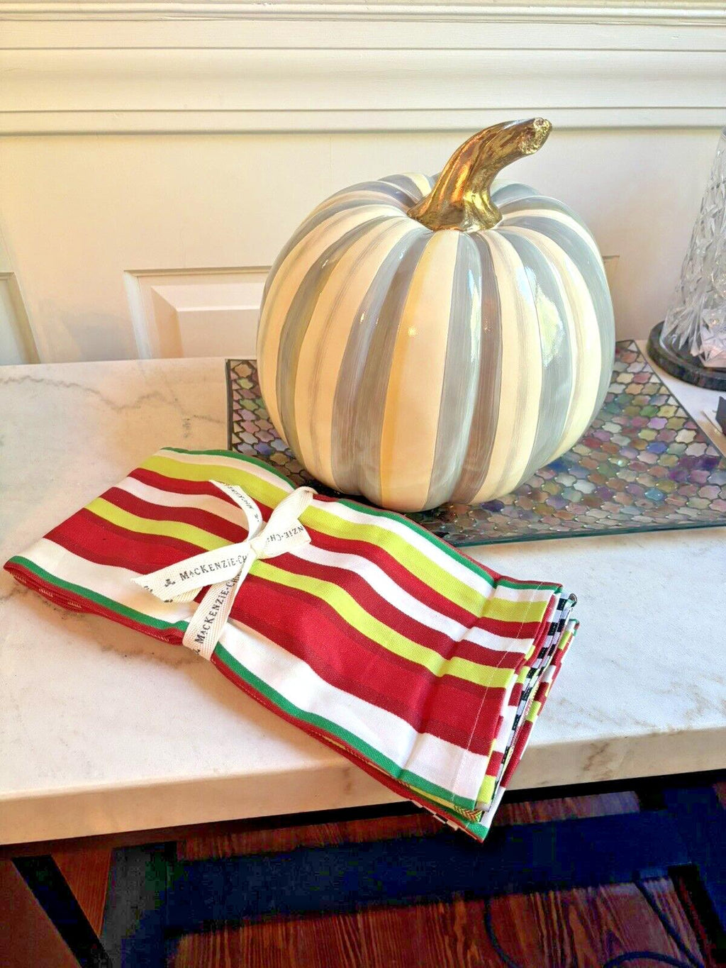 Mackenzie Childs Thanksgiving SET 3 holiday Christmas hand towel plaid check .z
