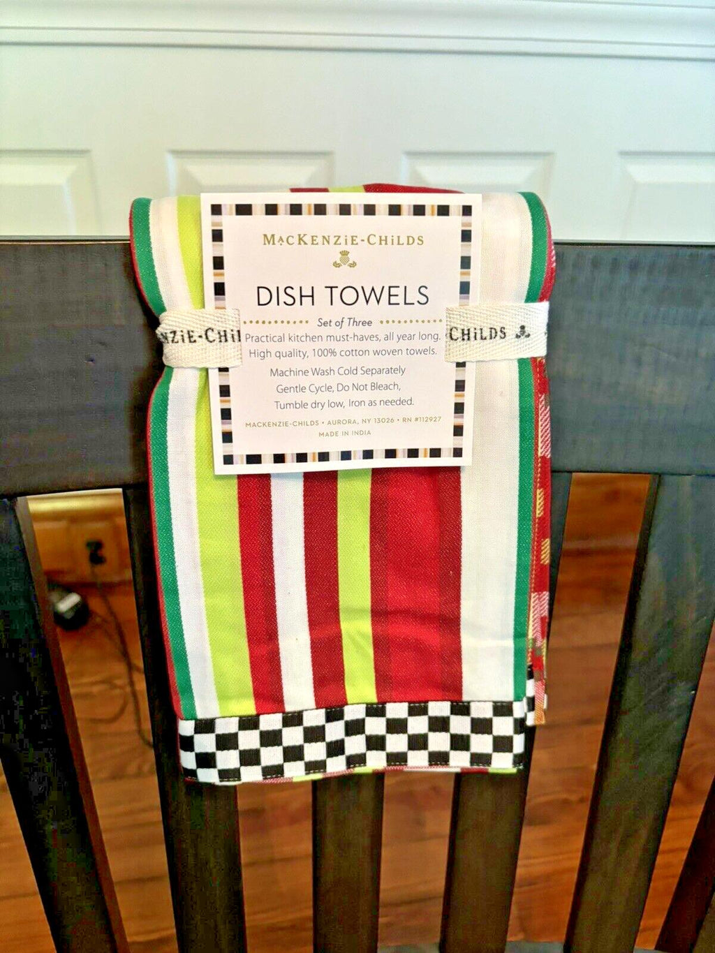 Mackenzie Childs Thanksgiving SET 3 holiday Christmas hand towel plaid check .z