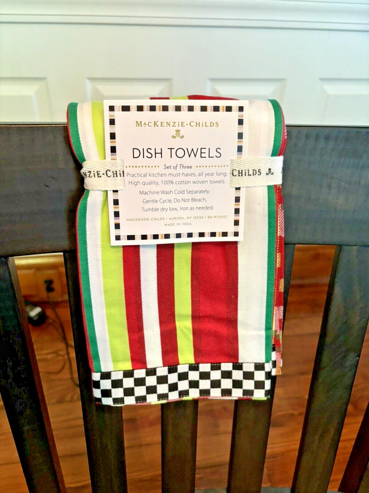 Mackenzie Childs Thanksgiving SET 3 holiday Christmas hand towel plaid check .z