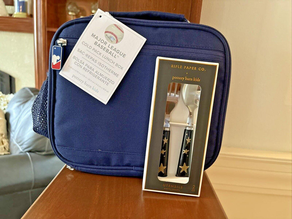 School Pottery Barn MLB BASEBALL LUNCH BOX Cold Pack+Utensil SET Sports Bag =