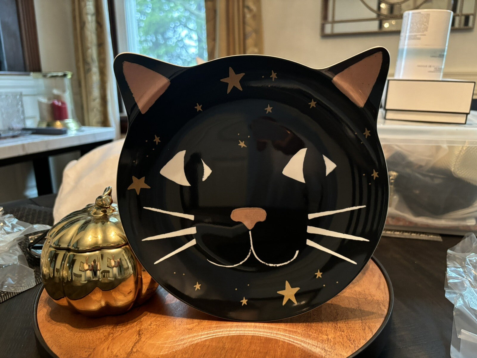 Pottery Barn Disney PLATE+UTENSIL+CUP Halloween Holiday party black cat SET 12 !