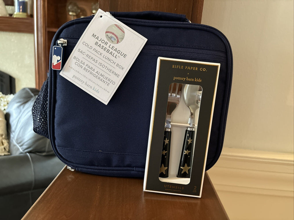 School Pottery Barn MLB BASEBALL LUNCH BOX Cold Pack+Utensil SET Sports Bag =